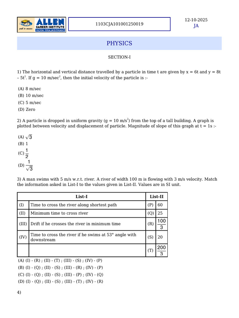 Physics and Chemistry Exam Questions | PDF | Collision | Mechanics