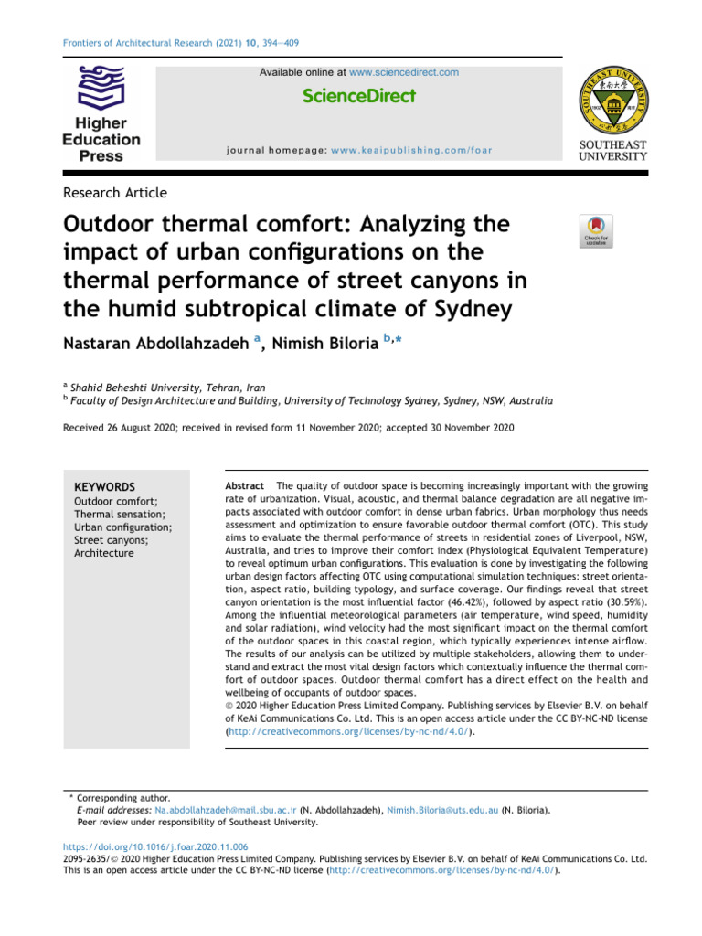 Outdoor Thermal Comfort Analyzing The Impact of Urban Con 2021 ...