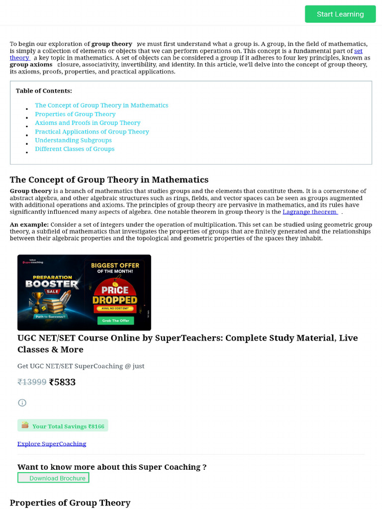 Group Theory - Definition, Axioms, Properties and Applications | PDF