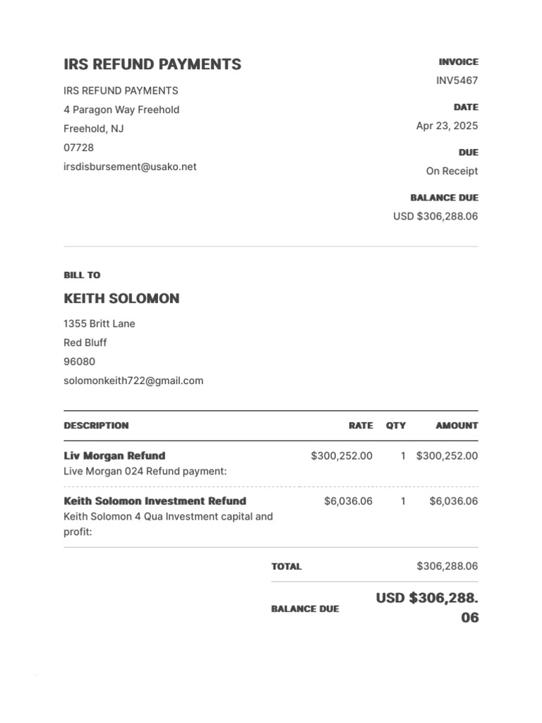 IRS Refund Payment Invoice Details | PDF | Accounting | Money