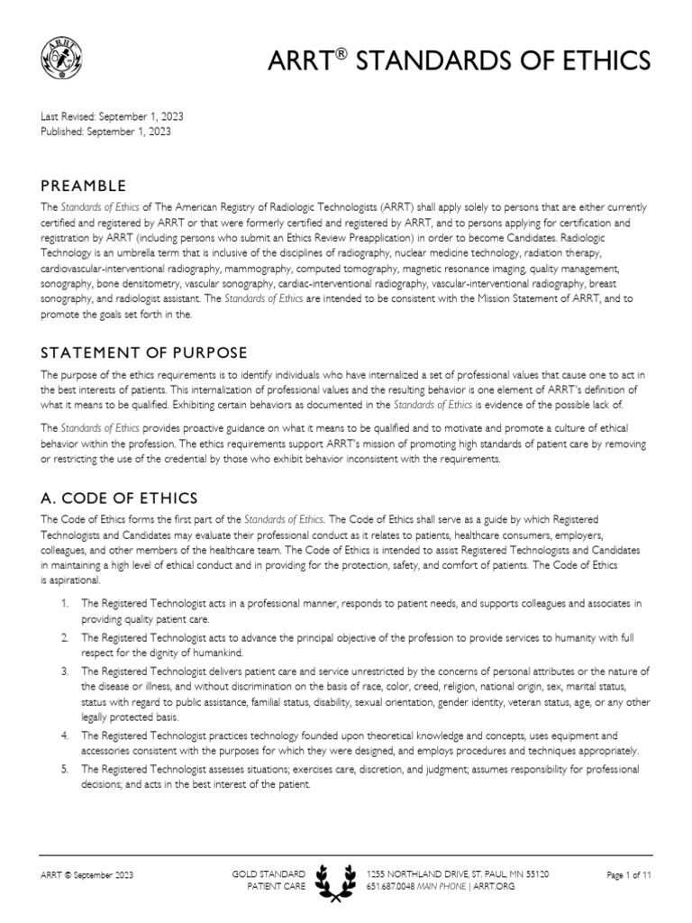 2023 ARRT Standards of Ethics | PDF | Nolo Contendere