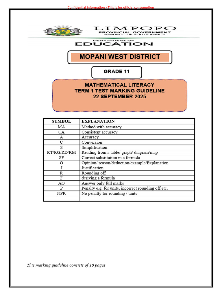 2025 Mlit Grade 11 Term 3 Test Marking Guideline Final | PDF | Area ...