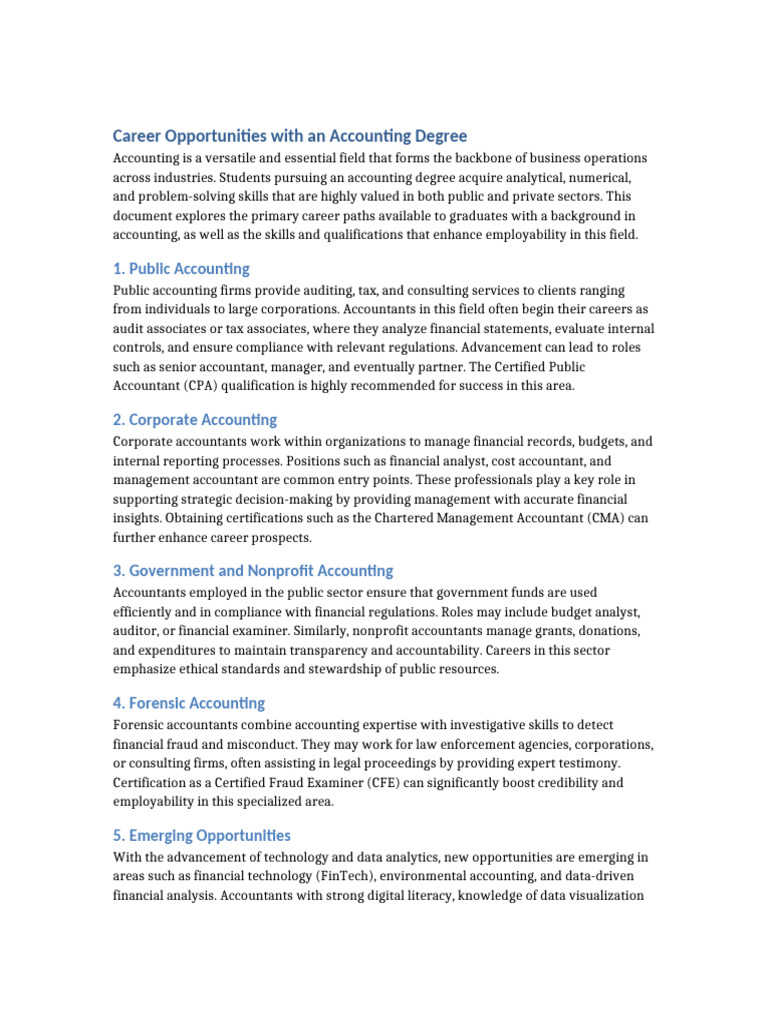 Career Paths for Accounting Graduates | PDF | Accountant | Accounting