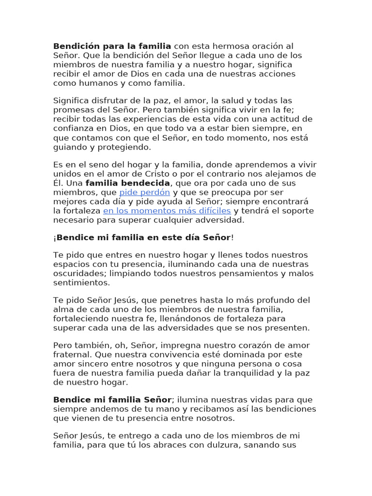 Oración para bendecir la familia y hogar | PDF | Amor | Oración