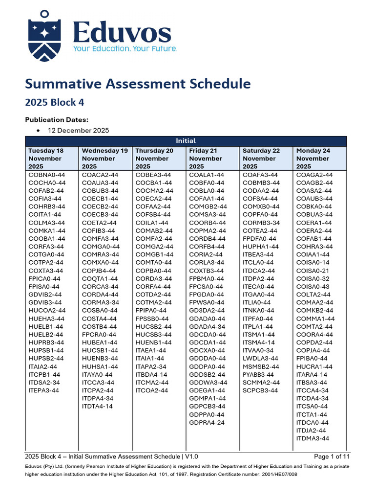 2025 Block 4 Assessment Schedule | PDF | Education Reform | Education ...