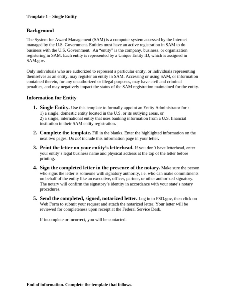 SAM Registration Entity Administrator Template | PDF | Notary Public