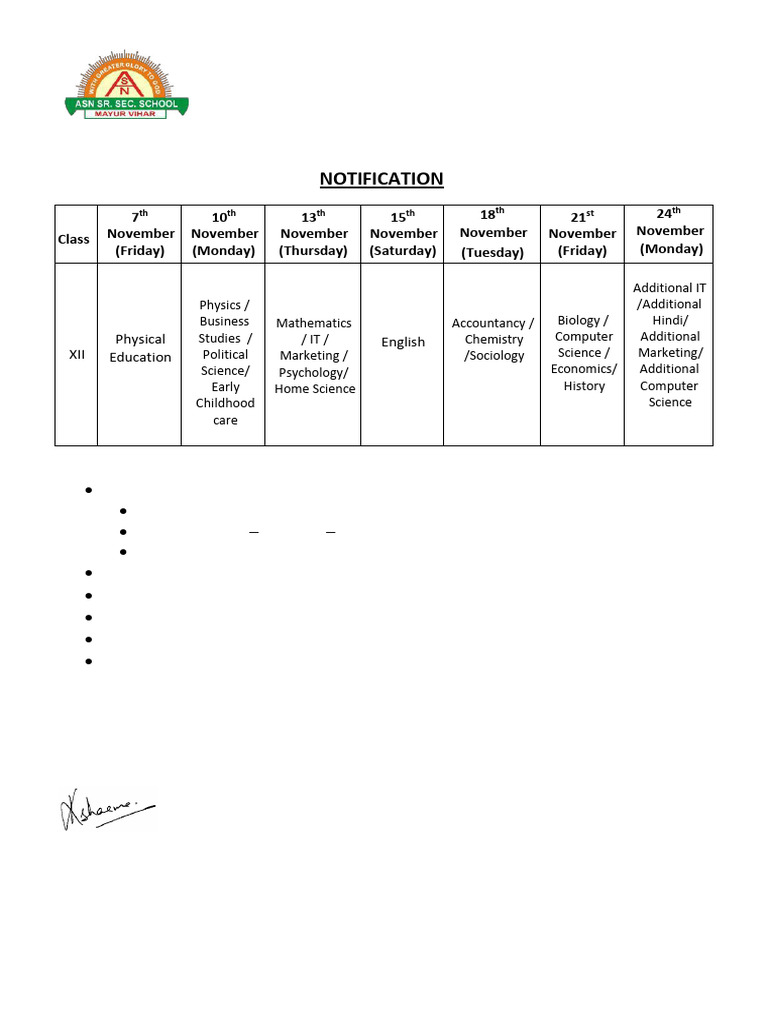 Class XII Second Term Exam Schedule | PDF