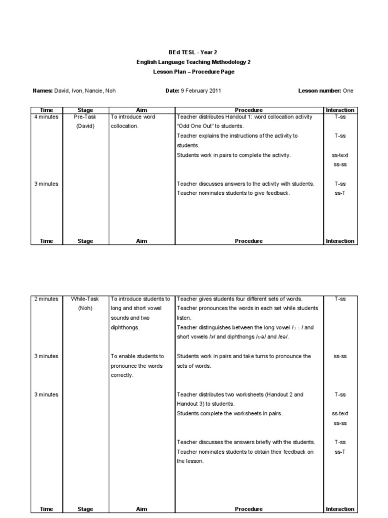 Bed Tesl - Year 2 English Language Teaching Methodology 2 Lesson Plan ...