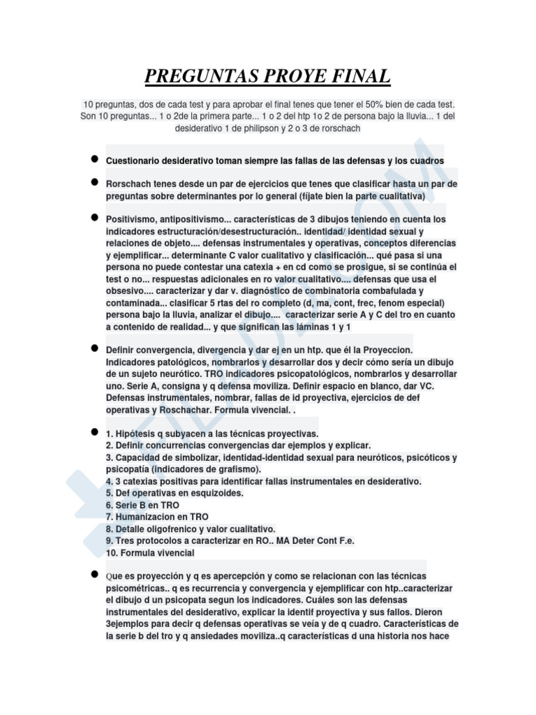 Preguntas Viejas Proye | PDF | Salud mental | Ciencias del comportamiento