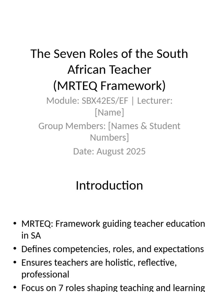 Seven Roles of South African Teachers | PDF | Educational Assessment ...
