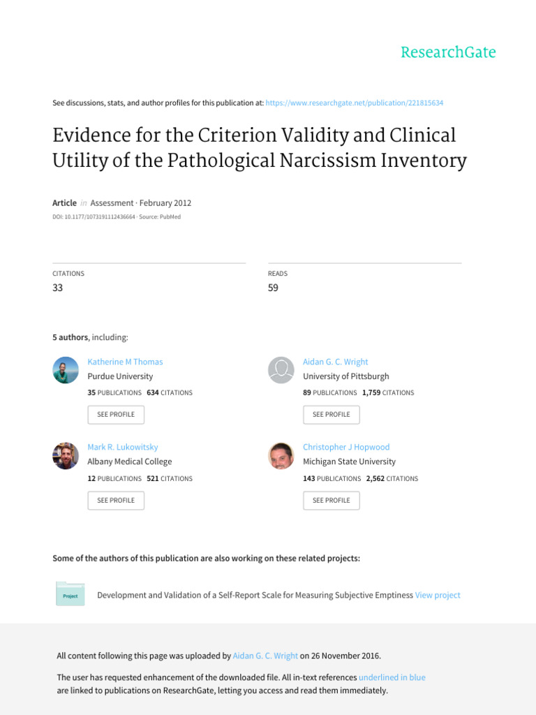 Evidence For The Criterion Validity PNI | PDF | Narcissism | Validity ...