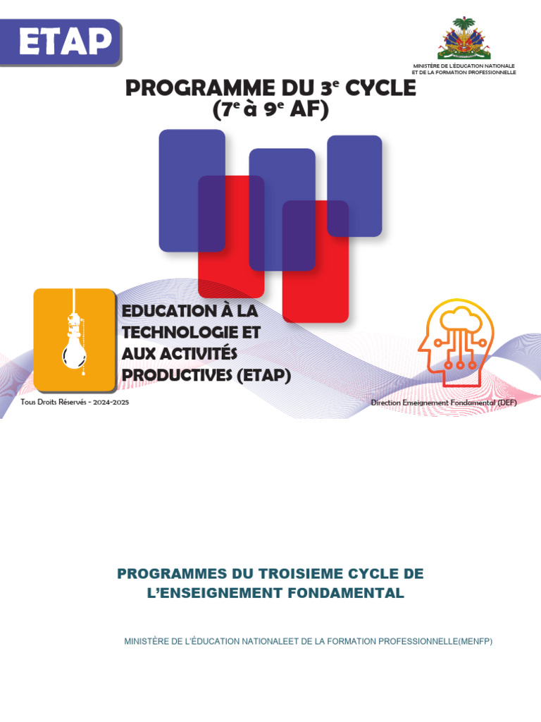 Programme ETAP 2024-2025 MENFP | PDF | Apprentissage | Environnement ...