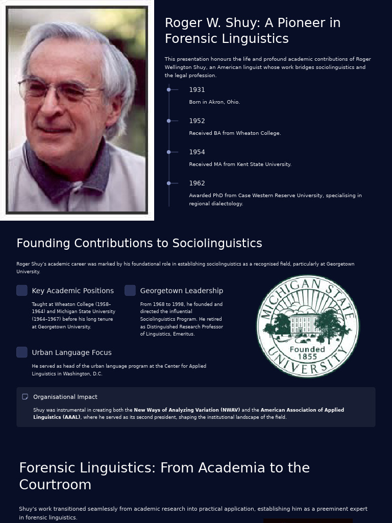 Roger W Shuy A Pioneer in Forensic Linguistics | PDF | Linguistics ...