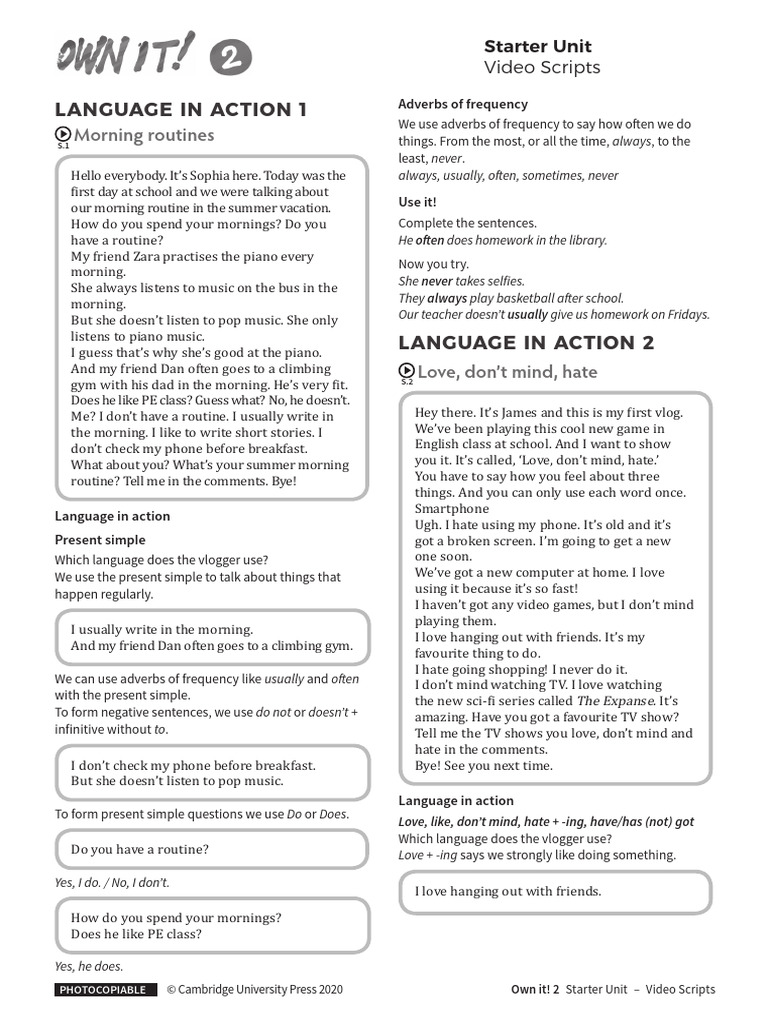 Starter Unit Videoscripts | PDF | Linguistic Typology | Language Mechanics