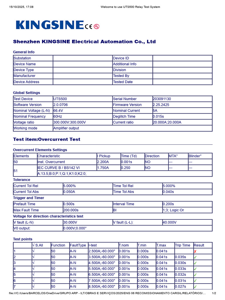 UTS500 Overcurrent Test Report | PDF | Electronic Circuits | Electronics