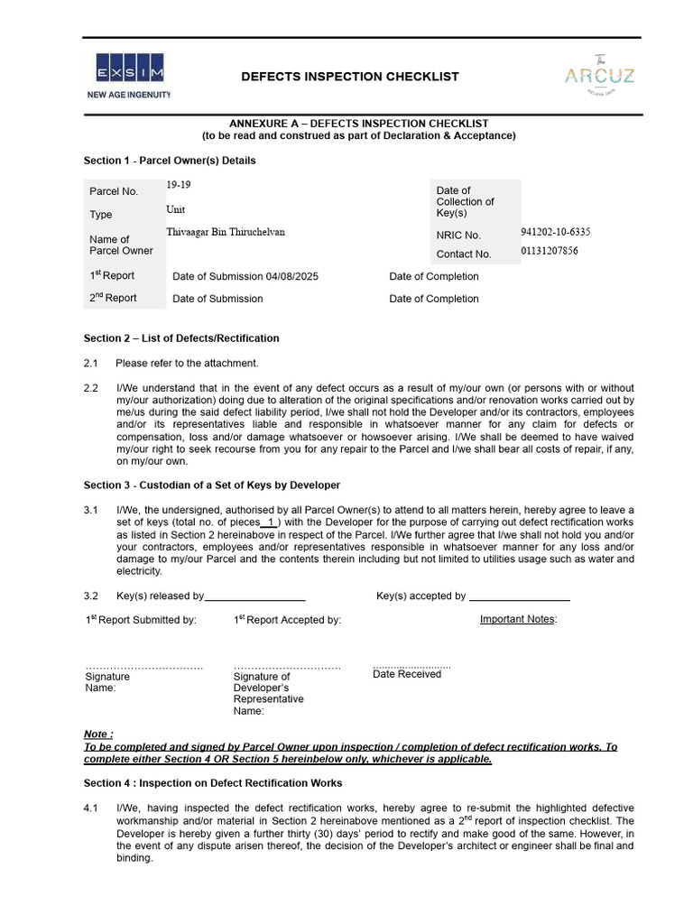Application Form Defects Inspection Checklist (19-19) | PDF | Common ...