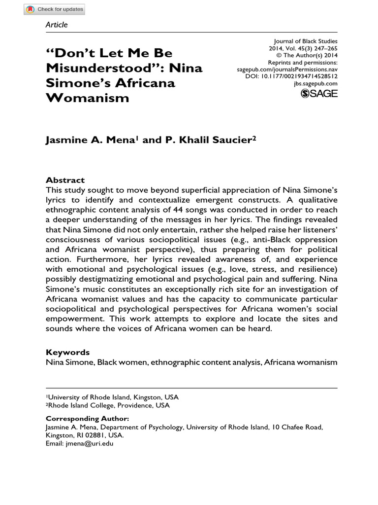 Nina Simone's Africana Womanism Explored | PDF | Mental Disorder | Feminism