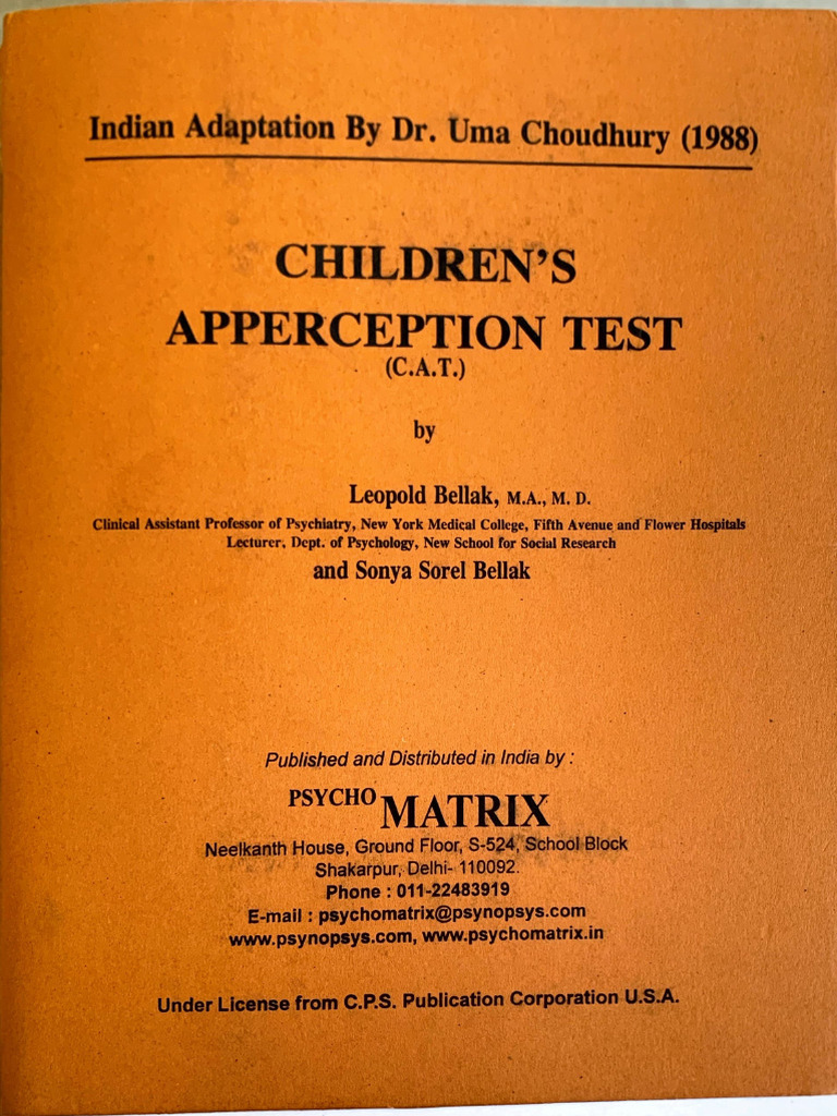 Indian Adaptation of Children's Apperception Test | PDF | Behavioural ...