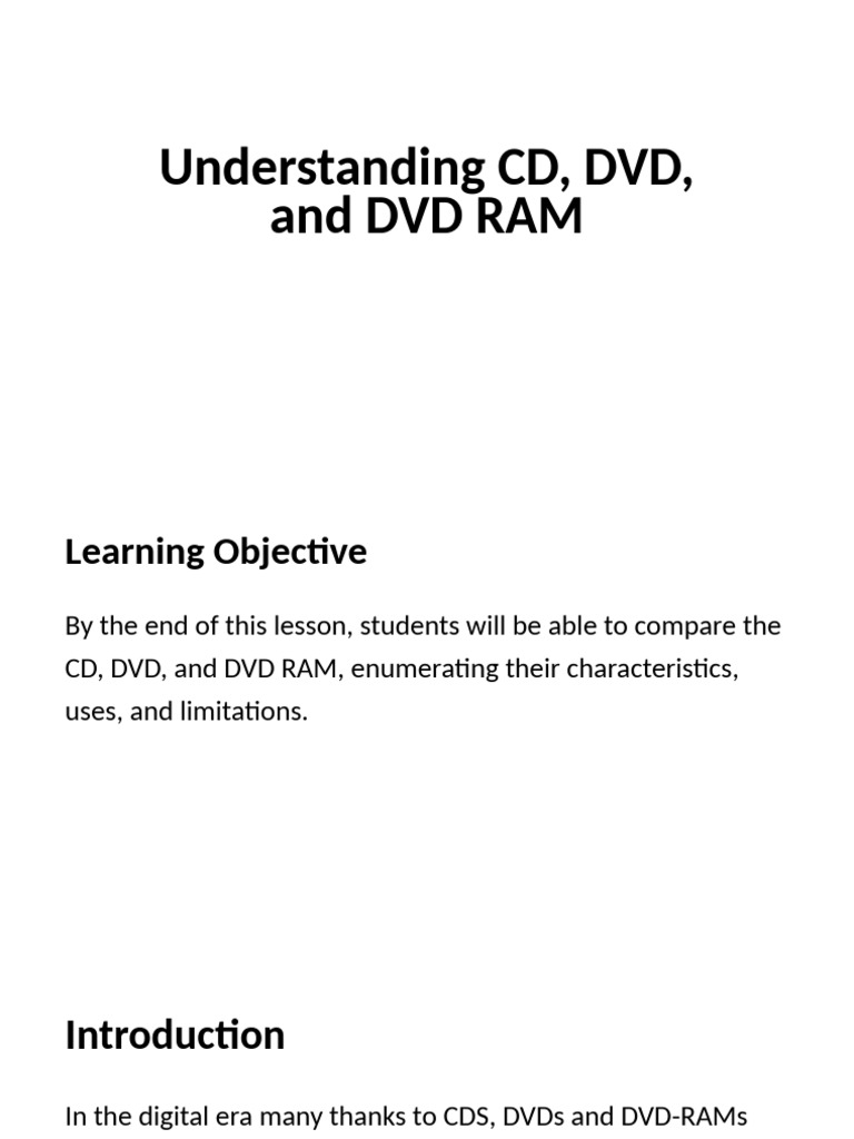 Alp 2 l3 Understanding CD, DVD, and DVD Ram | PDF | Dvd | Compact Disc
