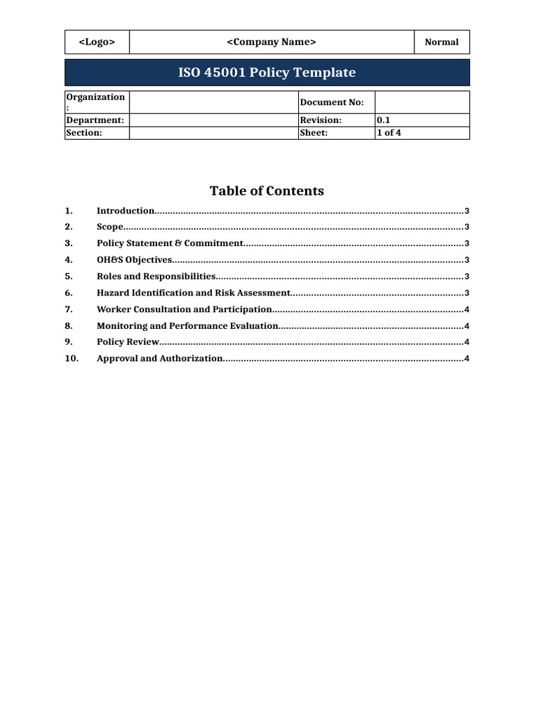 ISO 45001 Occupational Health & Safety Policy | PDF | Occupational ...