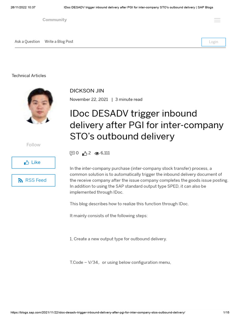 IDoc DESADV for Inbound Delivery Trigger | PDF | Electronic Data ...