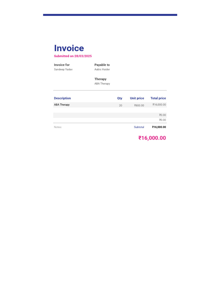 ABA Therapy Invoice for Sandeep Yadav | PDF