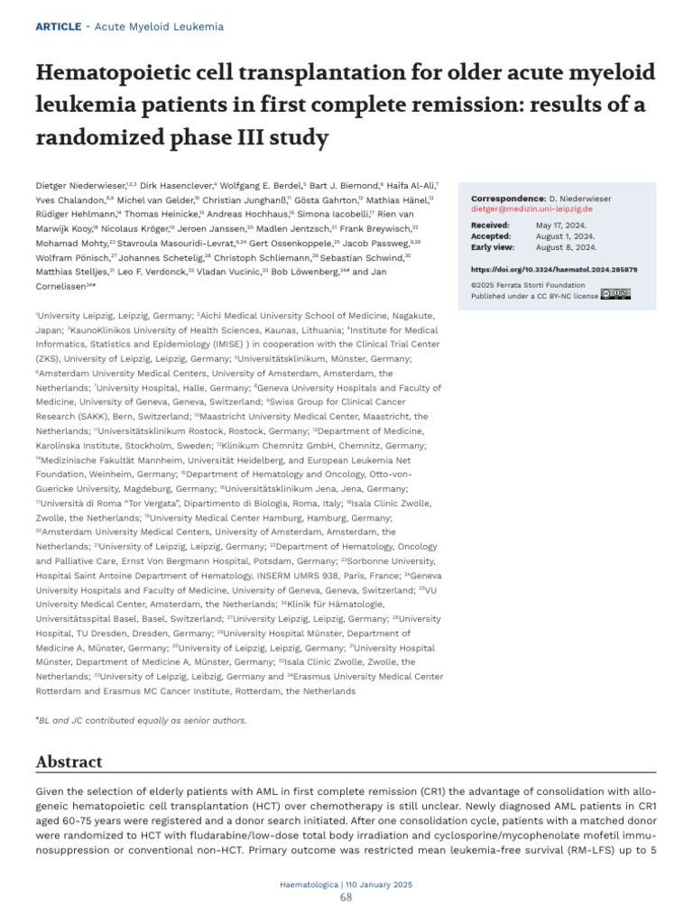 Hematopoietic Cell Transplantation For Older Acute Myeloid Leukemia ...