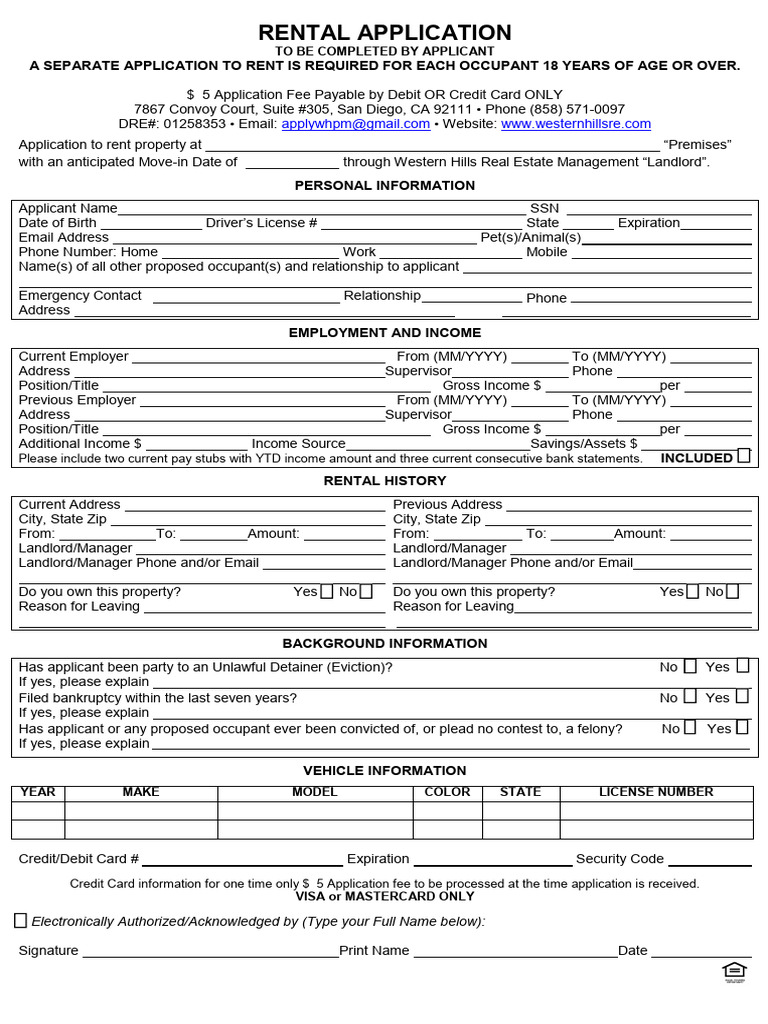 Rental Application Form Template | PDF | Credit Score | Credit Card
