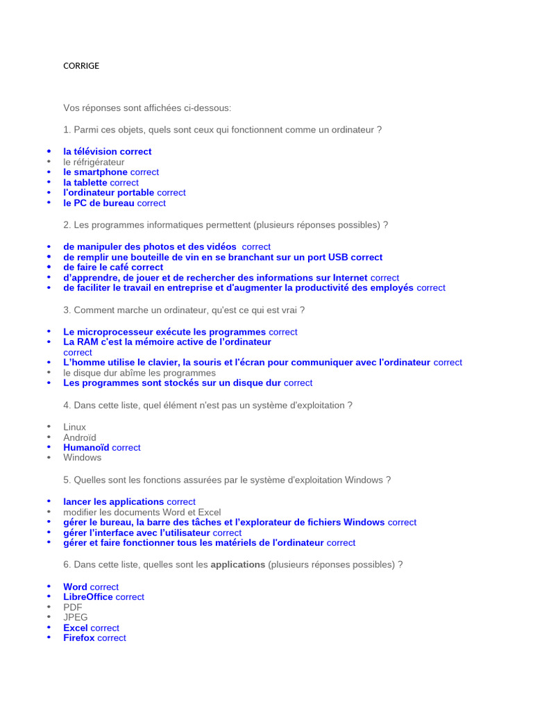 Réponses corrigées d'exercices informatiques | PDF | Système d ...