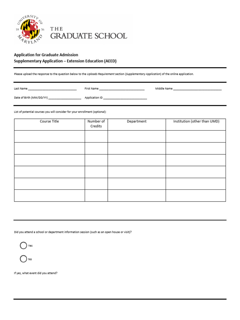 Umd Supplementaryapplication One Aeed | PDF
