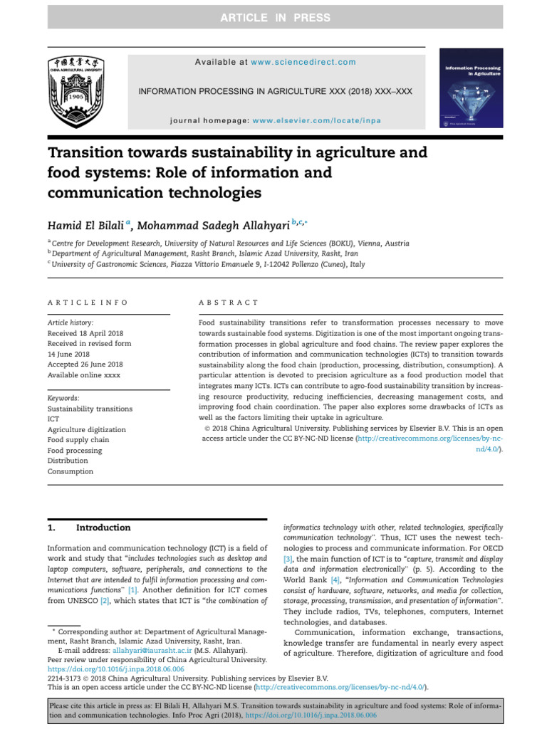ICT's Role in Sustainable Agriculture Transition | PDF | Agriculture ...