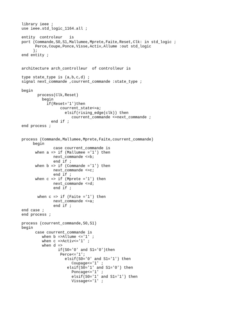 VHDL State Controller Design | PDF