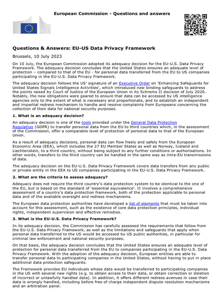EU Commission-Q&A On EU-US Data Privacy Framework | PDF | Information ...