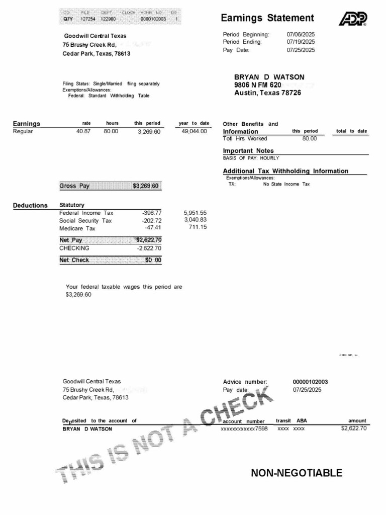 Pay Check 7-25 | PDF | Income | Wealth