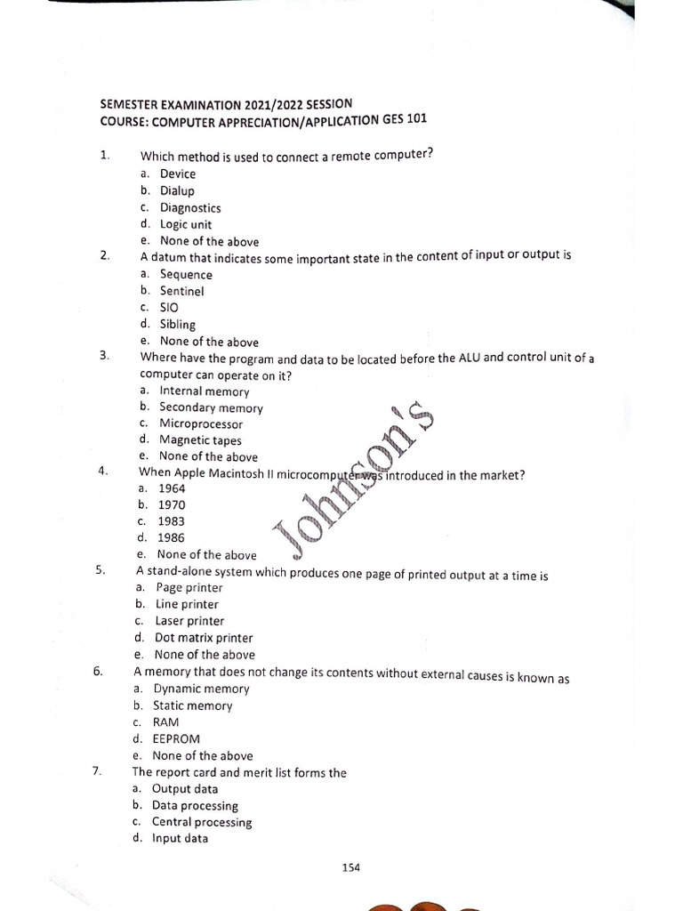 COS Past Questions and Answers | PDF