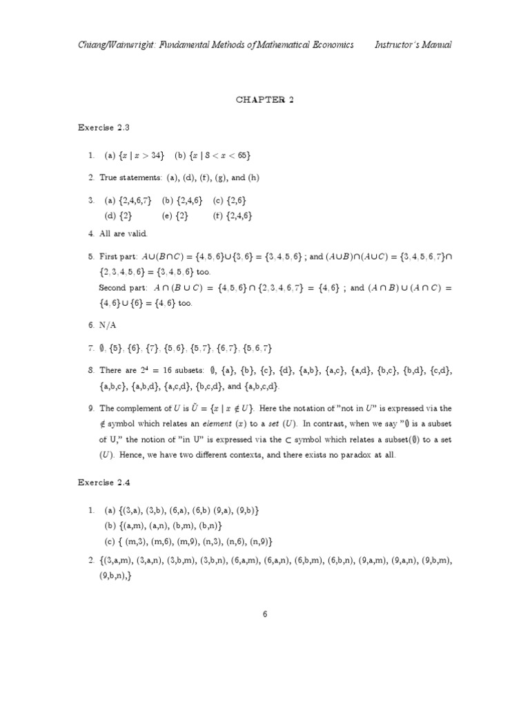 Chiang Wainwright Fundamental Methods Ch 2 3 Solutions | Economic  Equilibrium | Equations