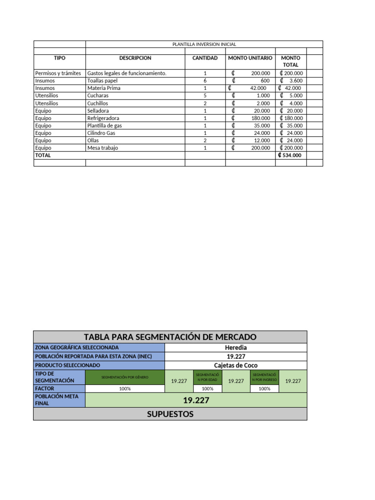Plantilla de Inversión y Costos Empresariales | PDF | Negocios económicos