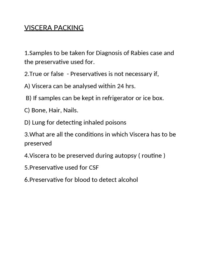 Viscera Packing and Preservation Guidelines | PDF