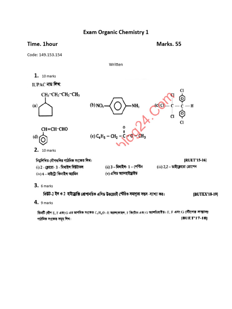 Organic Chemistry 1 Exam Overview | PDF