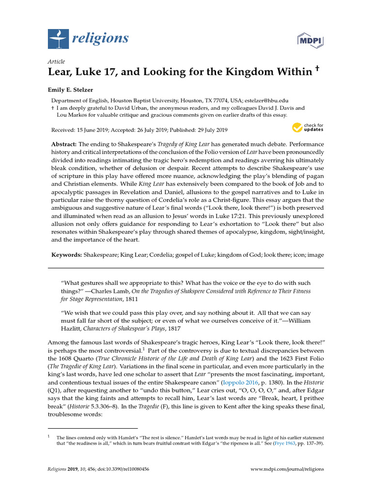 King Lear's Final Words and Redemption | PDF | King Lear | William ...