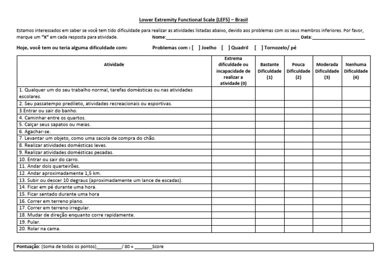 Questionário LEFS para Membros Inferiores | PDF