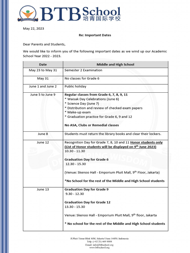 Important Academic Dates for 2023 | PDF | Educational Assessment And ...