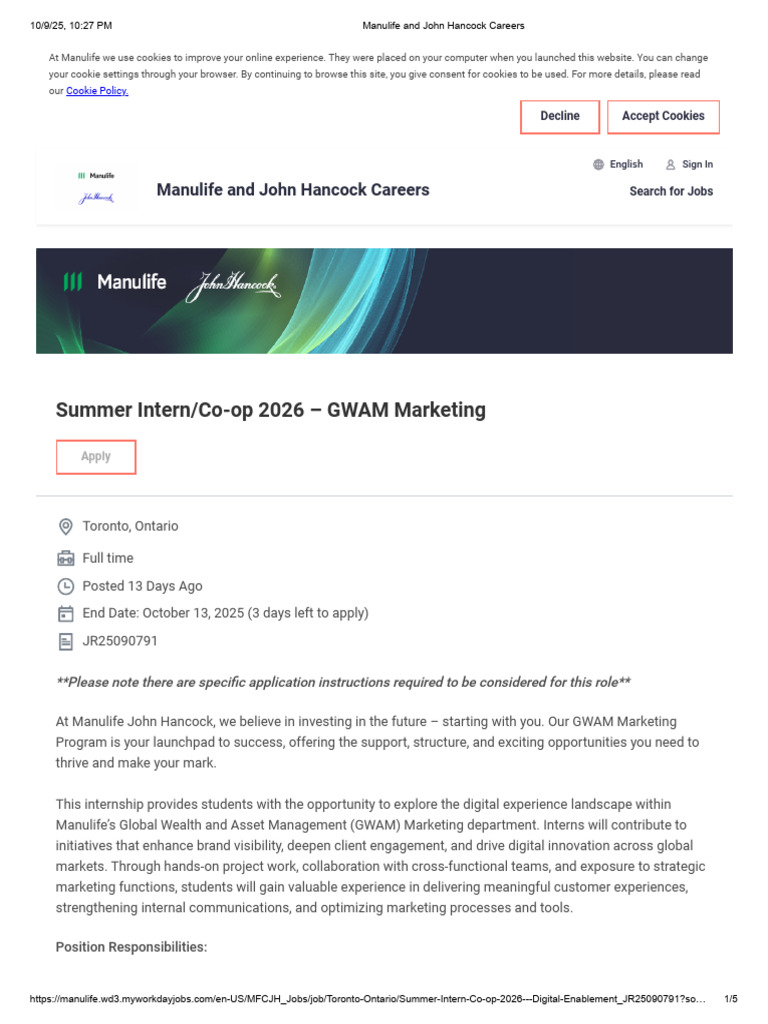 Summer Internship at John Hancock 2026 | PDF | Marketing | Résumé