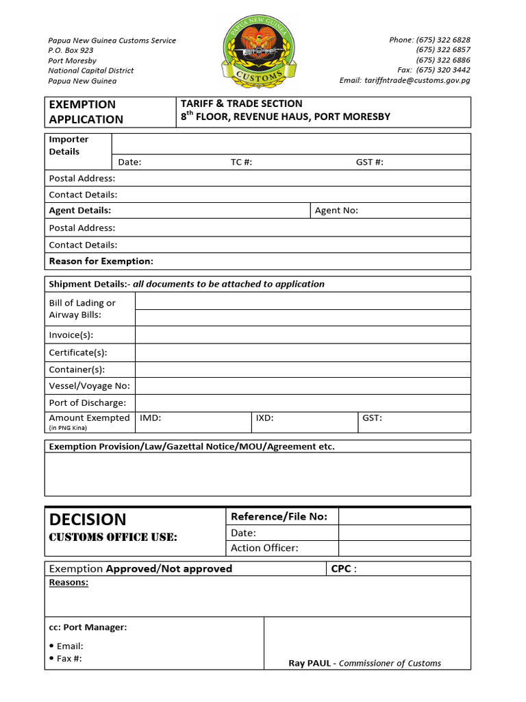PNG Customs Exemption Application Guide | PDF