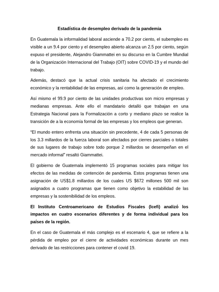 Estadística de Desempleo Derivado de La Pandemia | PDF | Empleo | Desempleo