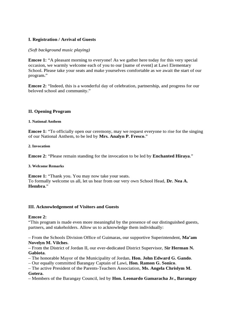 Emcee Script for School Inauguration | PDF