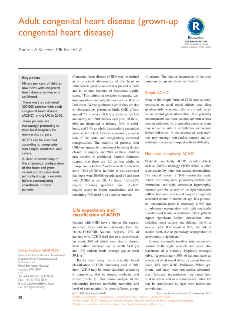 Adult Congenital Heart Disease (Grown Up Congenita | PDF | Congenital ...