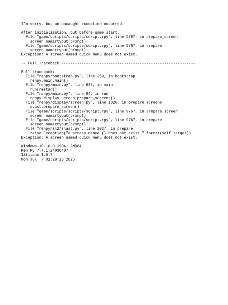 Ren'Py Quick Menu Screen Error | PDF