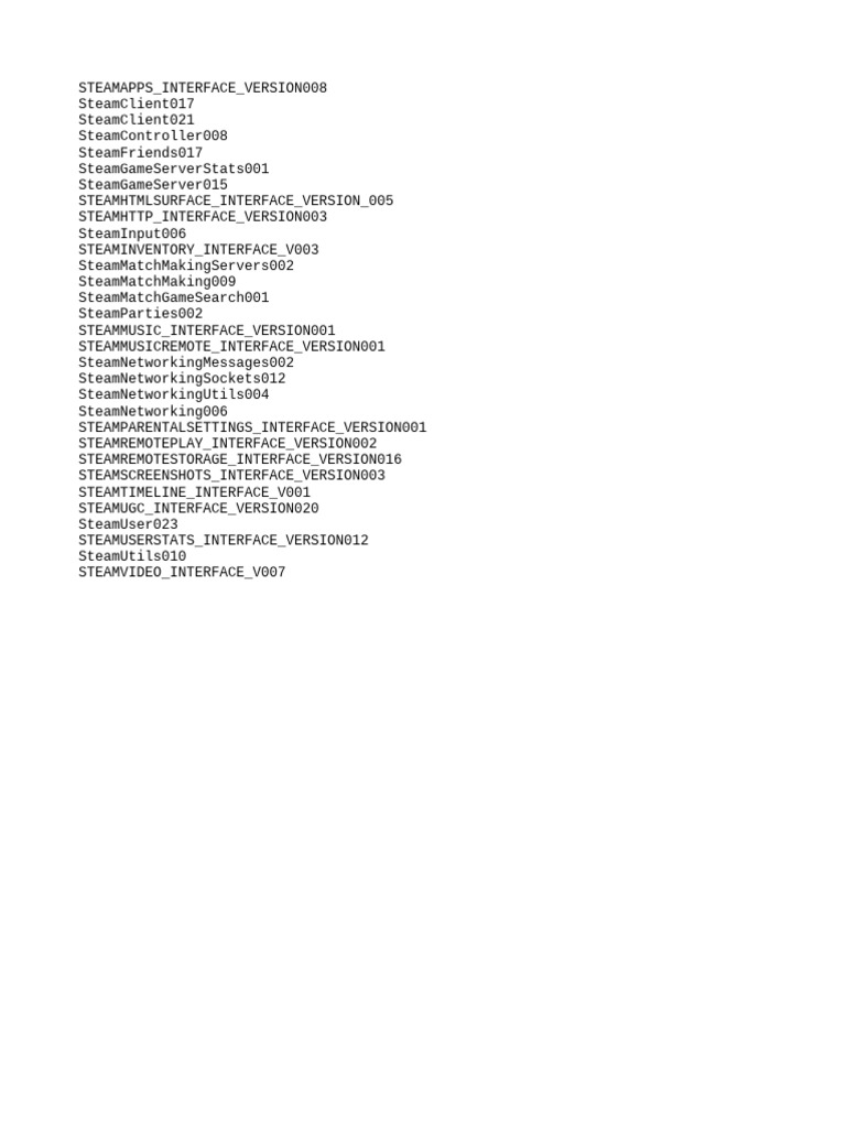 Steam Interface Versions Overview | PDF