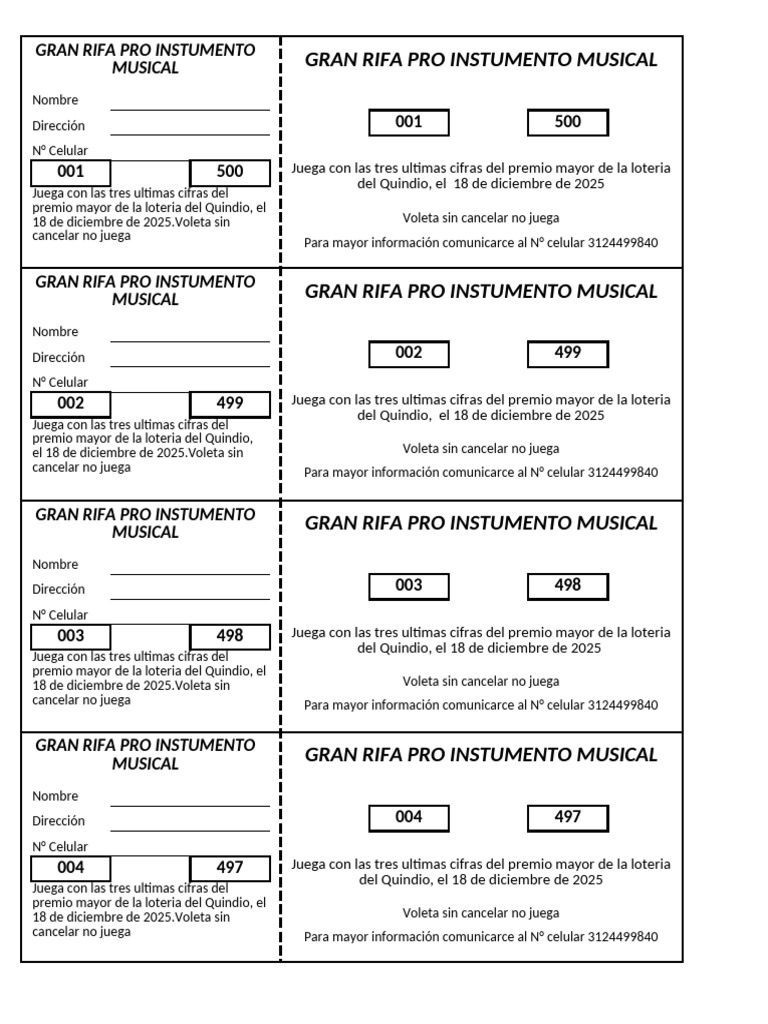Rifa de Instrumento Musical 2025 | PDF